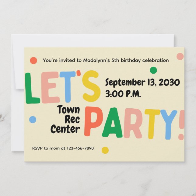 Invitación let's party colorful birthday celebration invite (Anverso)