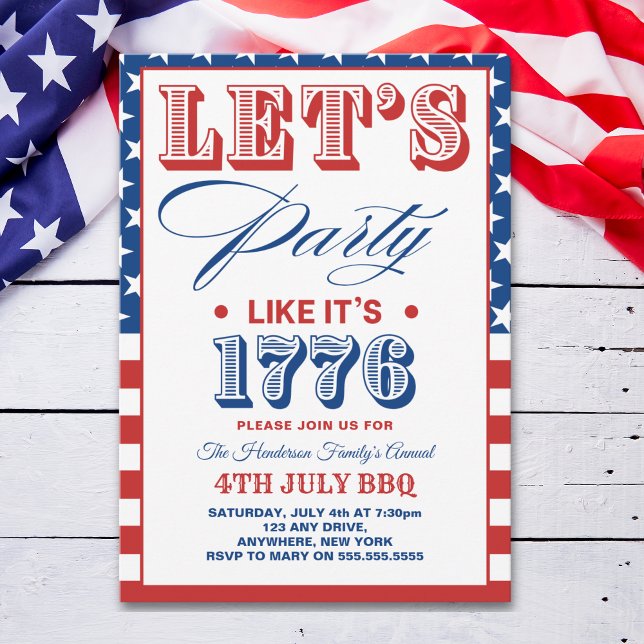 Invitación Lets Party Like It's 1776 Funny 4th July Party (Subido por el creador)