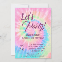 Invitación Let's Party, Pink Tie Dye birthday