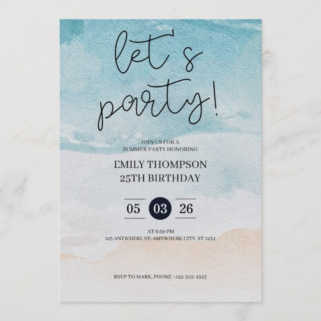 Invitación Let's Party Tropical Beach Birthday Party  (Anverso)