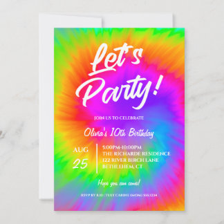 Invitación Let's Party Vibrant Tie Dye  birthday 