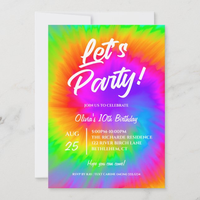 Invitación Let's Party Vibrant Tie Dye  birthday  (Anverso)