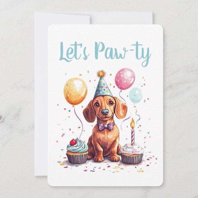 Invitación Let's Pawty Birthday Dachshund Dogs (Anverso)