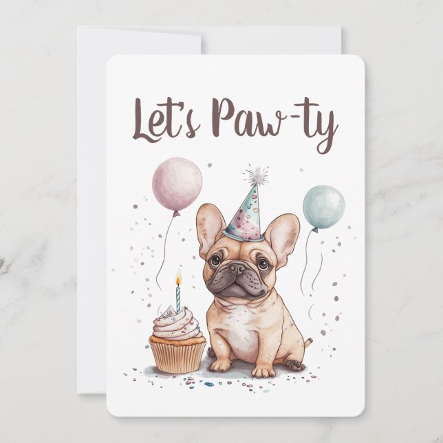 Invitación Let's Pawty Birthday French Bulldog (Anverso)