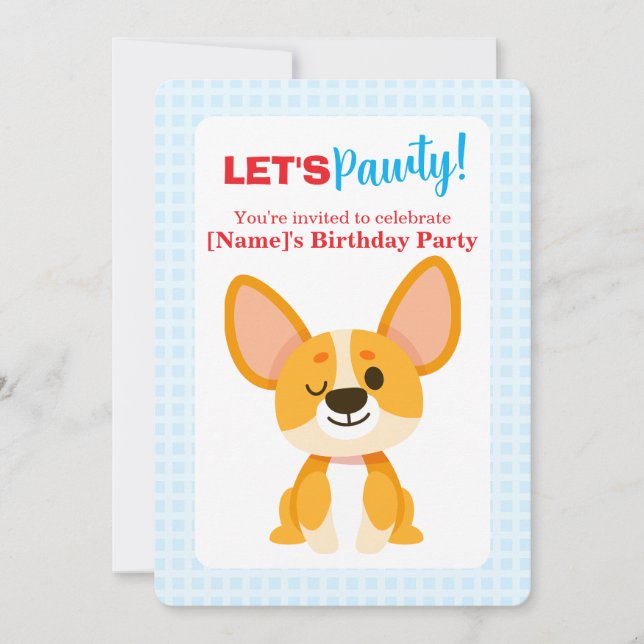 Invitación Let's Pawty Corgi Birthday (Anverso)