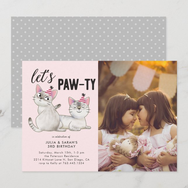 Invitación Lets Pawty | Foto de la fiesta de cumpleaños conju (Anverso / Reverso)