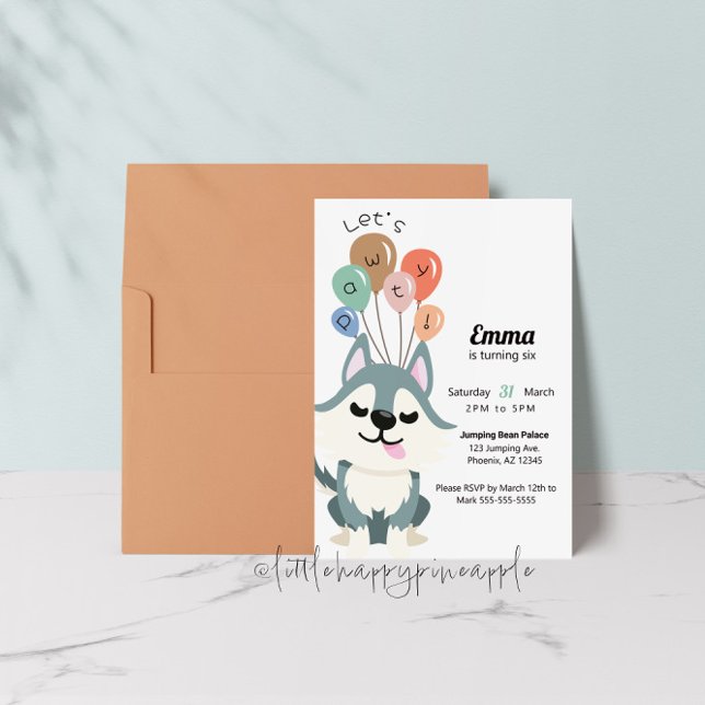 Invitación Let's Pawty Husky Birthday Party Invitation (Subido por el creador)