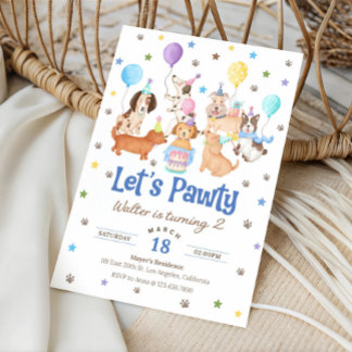 Invitación Let's Pawty Puppy Dog Birthday Invitation for Boy