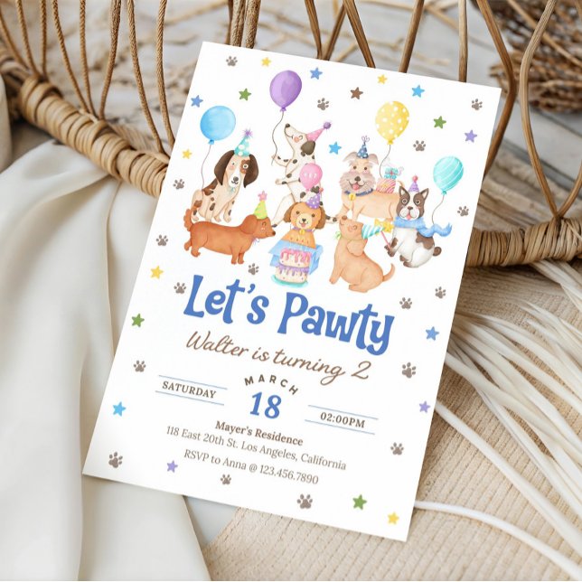 Invitación Let's Pawty Puppy Dog Birthday Invitation for Boy (Subido por el creador)