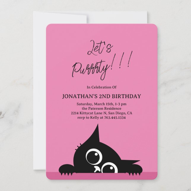 Invitación Lets Purrty Cute Kitty Cat Blue Birday (Anverso)