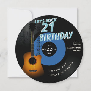 Invitación Let's Rock Guitar Music Notes Blue 21st Birthday