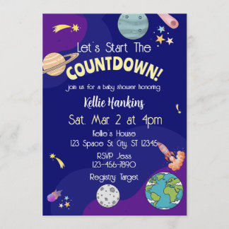 Invitación Let's Start the Countdown, Space Baby Shower