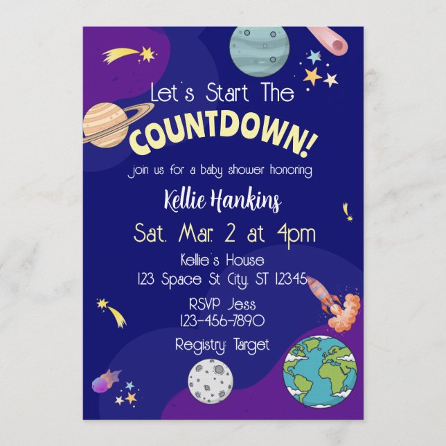 Invitación Let's Start the Countdown, Space Baby Shower (Anverso)
