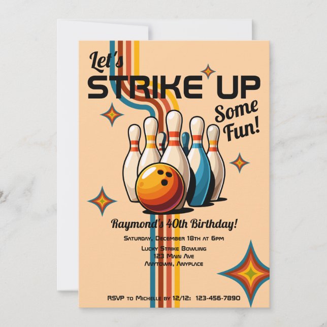 Invitación Let's Strike Up Some Fun Bowling Birthday Party (Anverso)