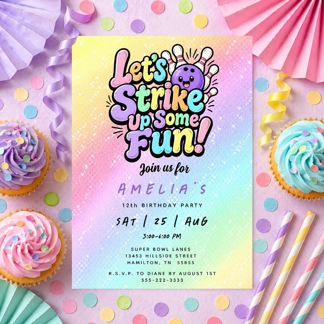 Invitación Let's Strike Up Some Fun Bowling Birthday Party (Let's Strike Up Some Fun Bowling Birthday Party Invitation)