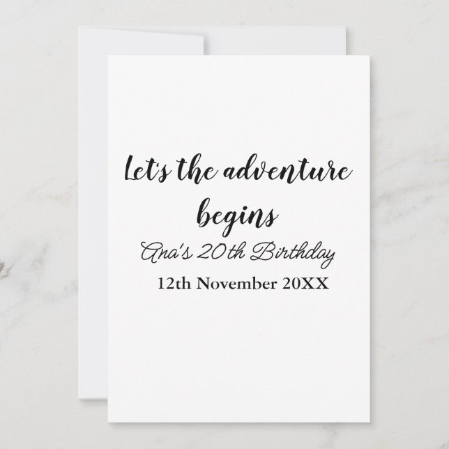 Invitación lets the adventure begins 20th birthday add name d (Anverso)
