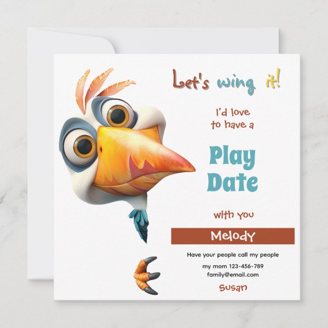 Invitación Let's Wing It Playdate Invitation (Anverso)