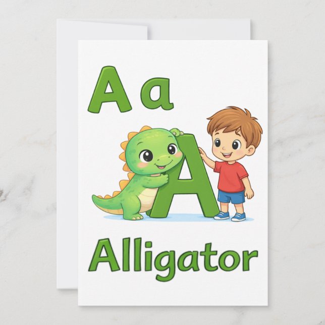 Invitación Letter A Alphabet  Postcard – A is for Alligator (Anverso)