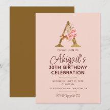 Letter A Gold Monogram Blush Pink Roses
