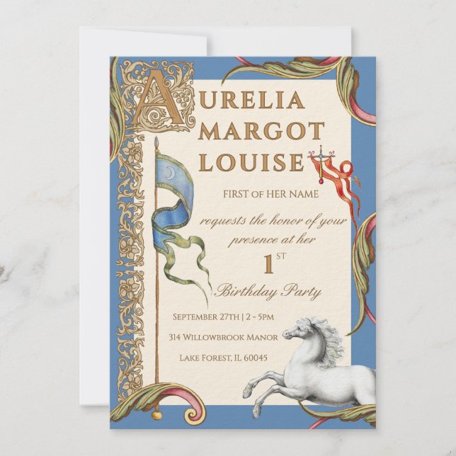 Invitación Letter A Royal Medieval 1st Birthday Invitation (Anverso)