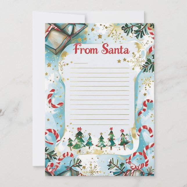Invitación  Letter from Santa | Pastel Blue & Gold Stars (Anverso)