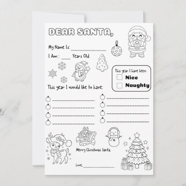 Invitación Letter to Santa Coloring Page (Anverso)