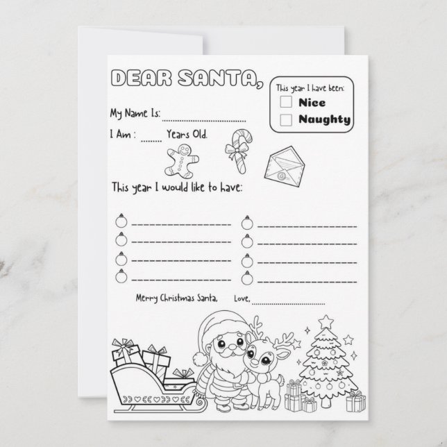 Invitación Letter to Santa Coloring Page (Anverso)