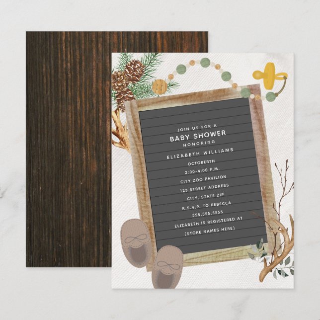 Invitación Letterboard Antler Woodland Boy Baby Shower (Anverso / Reverso)