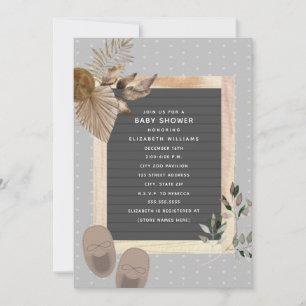 Invitación Letterboard Baby Shoes Boho Baby Shower Botanical 