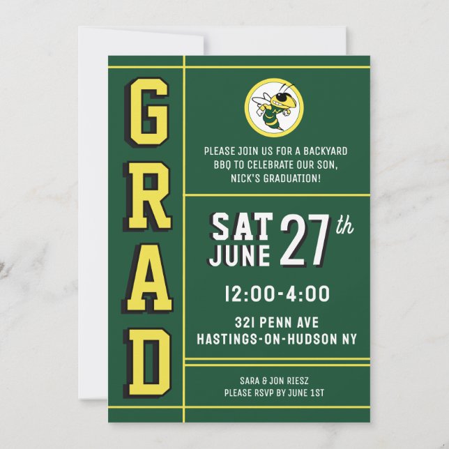 Invitación LETTERMAN GRAD YELLOW Announcement & Invitation (Reverso)