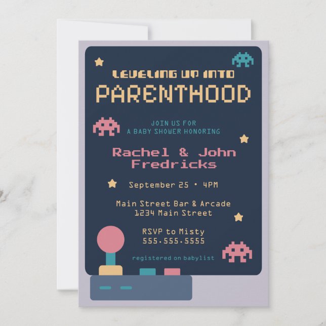 Invitación Levantamiento en Baby Shower de videojuegos para p (Anverso)