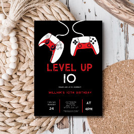 Invitación level up 10 Video Game on Birthday Party