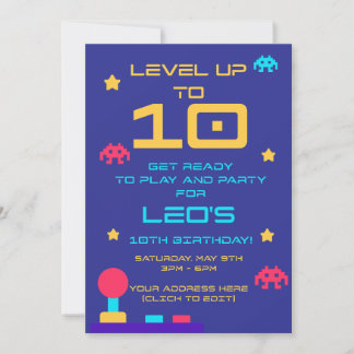 Invitación Level Up 10th Birthday Invite | Editable