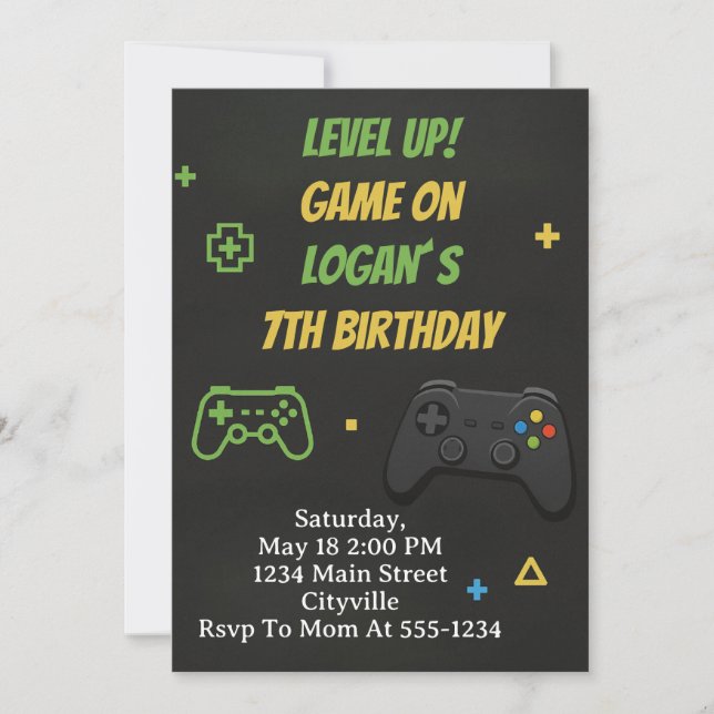 Invitación Level Up Game On Birthday (Anverso)