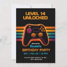 Invitación Level Up Gamer Birthday Invitation – Neon Game