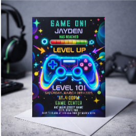 Invitación Level Up Gamer Birthday Invitation – Neon Game