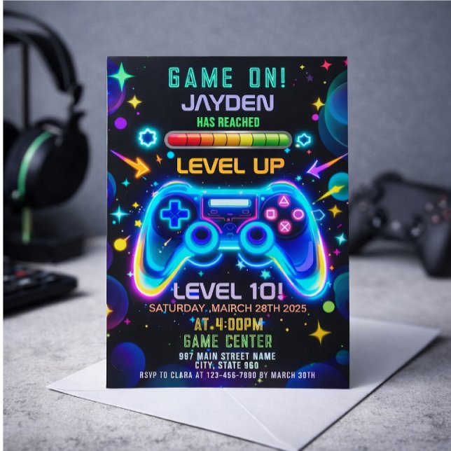 Invitación Level Up Gamer Birthday Invitation – Neon Game (Subido por el creador)