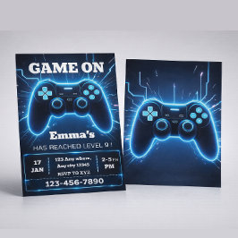 Invitación Level Up Gamer Birthday Invitation – Neon Game
