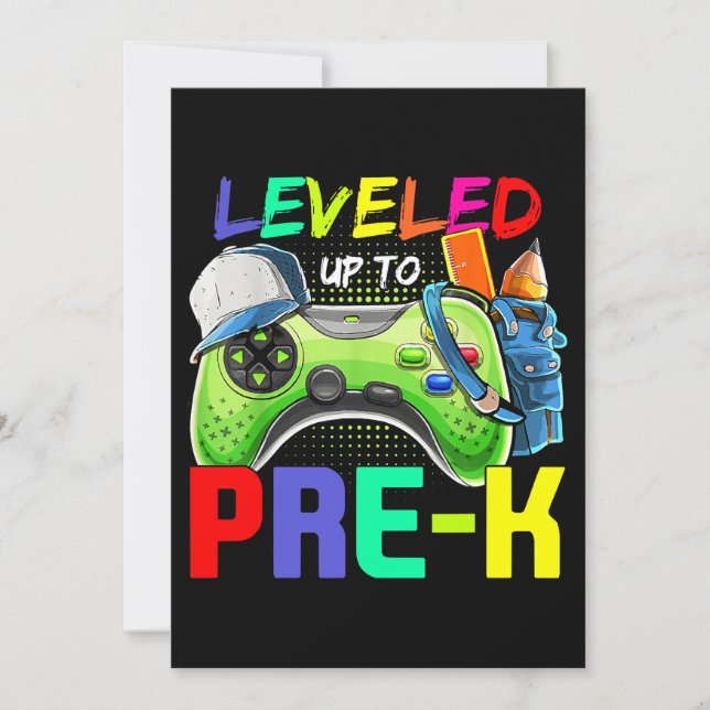 Invitación Leveled Up To PreK Gamer Back To School First Day  (Anverso)