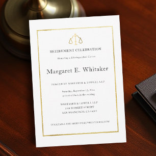 Invitación Ley Abogado Juez Escalas de Oro Jubilación Elegant