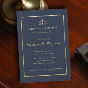 Invitación Ley Abogado Juez Marina Oro Elegante Jubilación