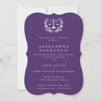 Invitación Ley Purple JD Escala Laurel Wreath Graduación Invi