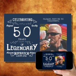 Invitación Leyenda 50.º cumpleaños Foto cosecha azul