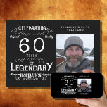Invitación Leyenda 60th Birthday Photo Black Vintage<br><div class="desc">Celebra el hito de tu ser querido con una invitación especial que transmite la inspiración legendaria de su vida. Nuestra legendaria invitación a la vejez de 60 años con fotos de negro muestra tu foto favorita con un diseño atemporal que expresa el amor y la admiración que siempre se siente....</div>