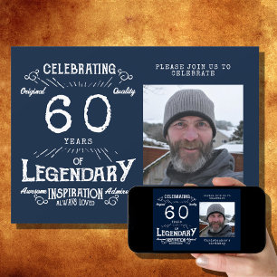 Invitación Leyenda 60th Birthday Photo Blue Vintage