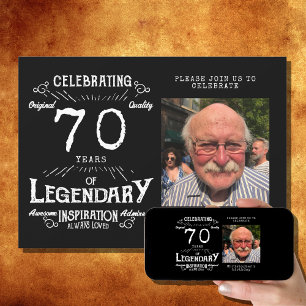 Invitación Leyenda 70th Birthday Photo Black Vintage
