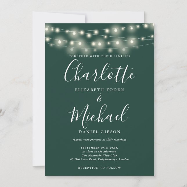 Invitación Leyenda de cadena Emerald Elegant Script Boda (Anverso)