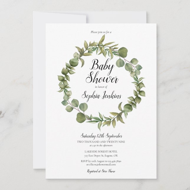 Invitación Leyenda de Eucalyptus de Woodland Green Baby Showe (Anverso)
