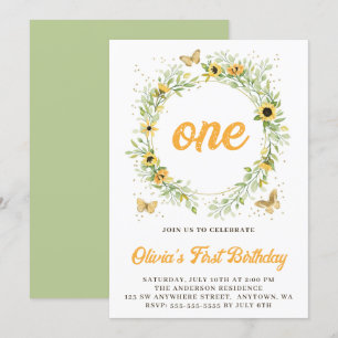 Invitación Leyenda De Girasol Con Mariposas Cuestas Cumpleaño