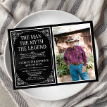 Invitación Leyenda de Man Black 90th Birthday Photo<br><div class="desc">¡Es El Hombre El Mito La LEYENDA! Su vida ha sido una aventura asombrosa y es momento de celebrar su legado y a él. Este papel negro con textura con la invitación del 90º cumpleaños con el invitado de honor es perfecto para invitar a amigos y familiares a que se...</div>